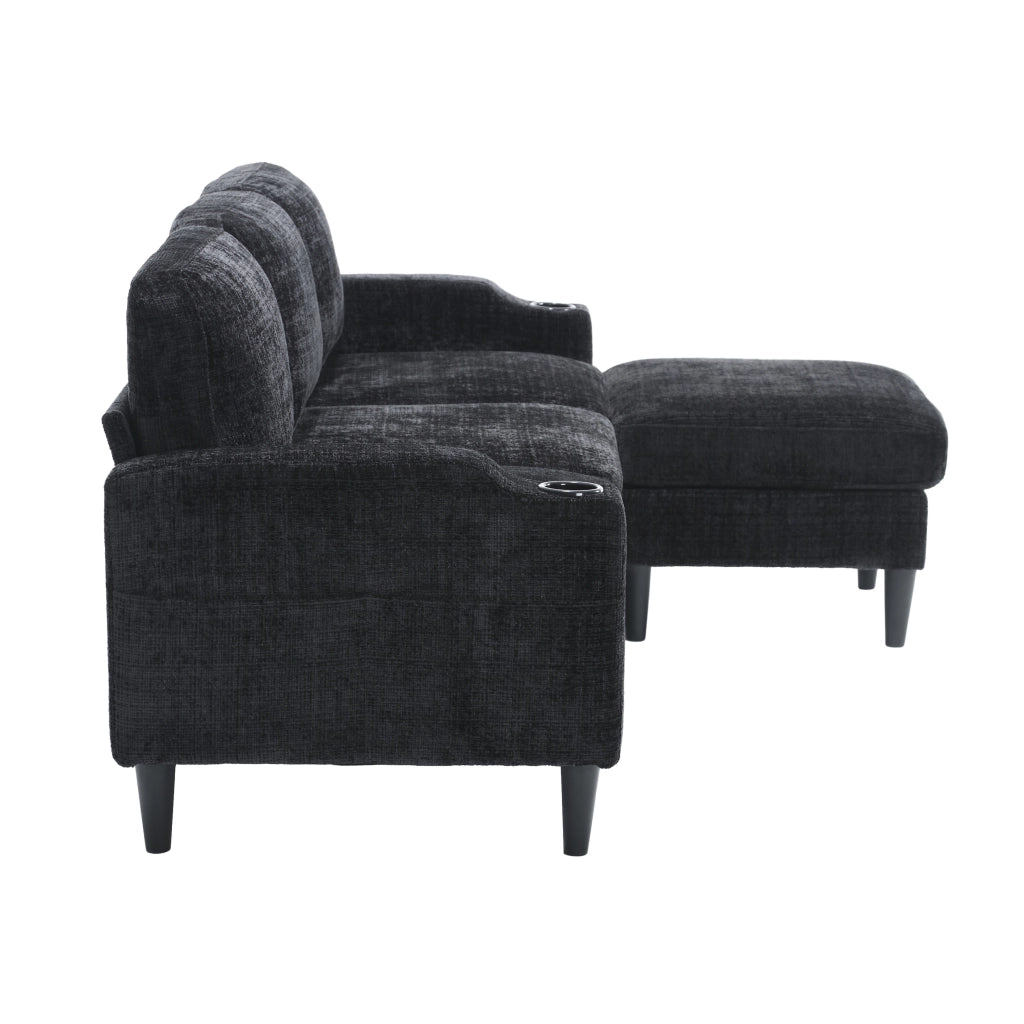 Elegante Divano con Pouf e Ripostiglio - Zephmum- 4 Posti con Braccioli Comodi, Portabicchieri, Tasche Laterali
