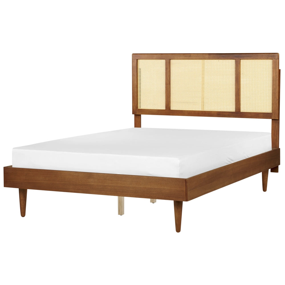 Letto moderno con rete a doghe testata a treccia viennese in legno chiaro con LED 160 x 200 cm camera da letto