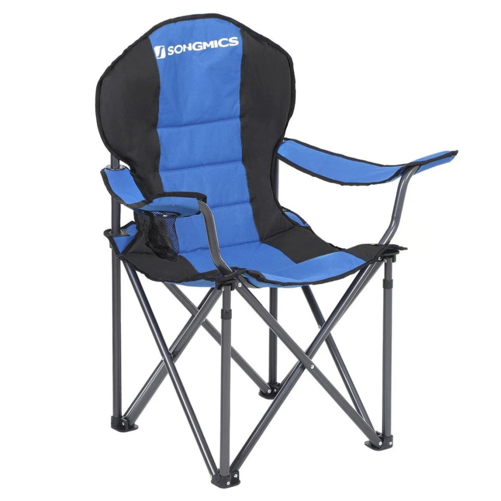 Sedia da campeggio pieghevole seduta comoda con imbottitura in schiuma e portabottiglie carico massimo 250 kg blu 12_0001550