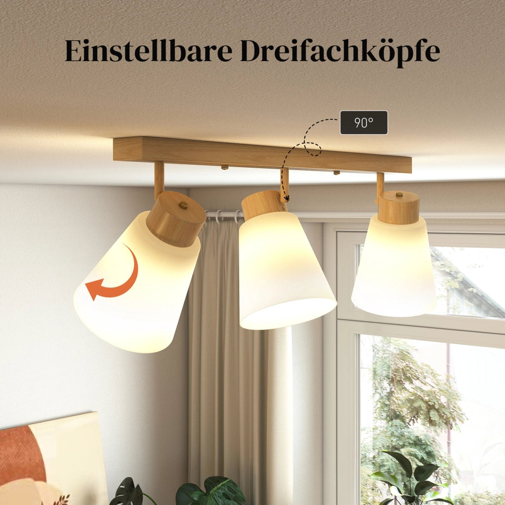 Plafoniera LED 40W con 3 lampadine E27 e teste regolabili ¨C zephmum ¨C legno naturale