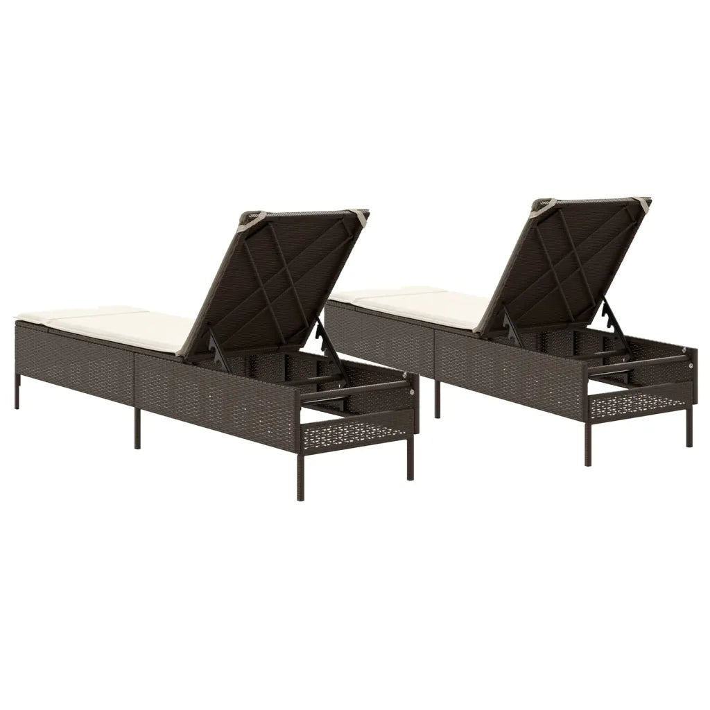 vidaXL Lettini Prendisole 2 pz con Cuscini Marrone in Polyrattan