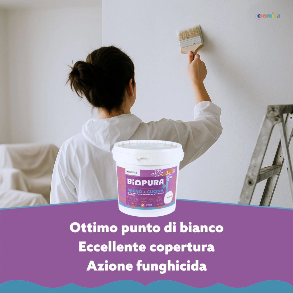 Idropittura traspirante antimuffa interni bagno cucina linea biopura cromika *** formato 5 lt, confezione 1