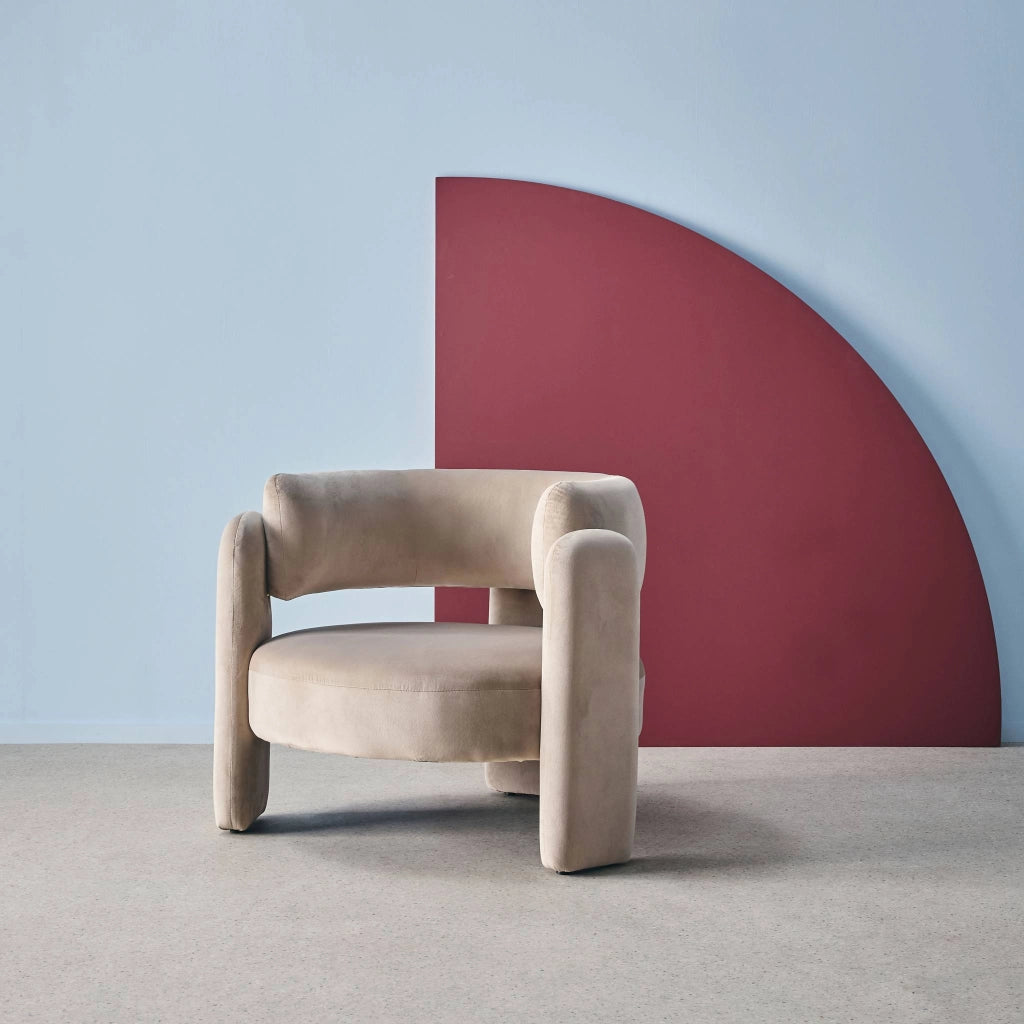 Poltrona tripode in velluto, beige