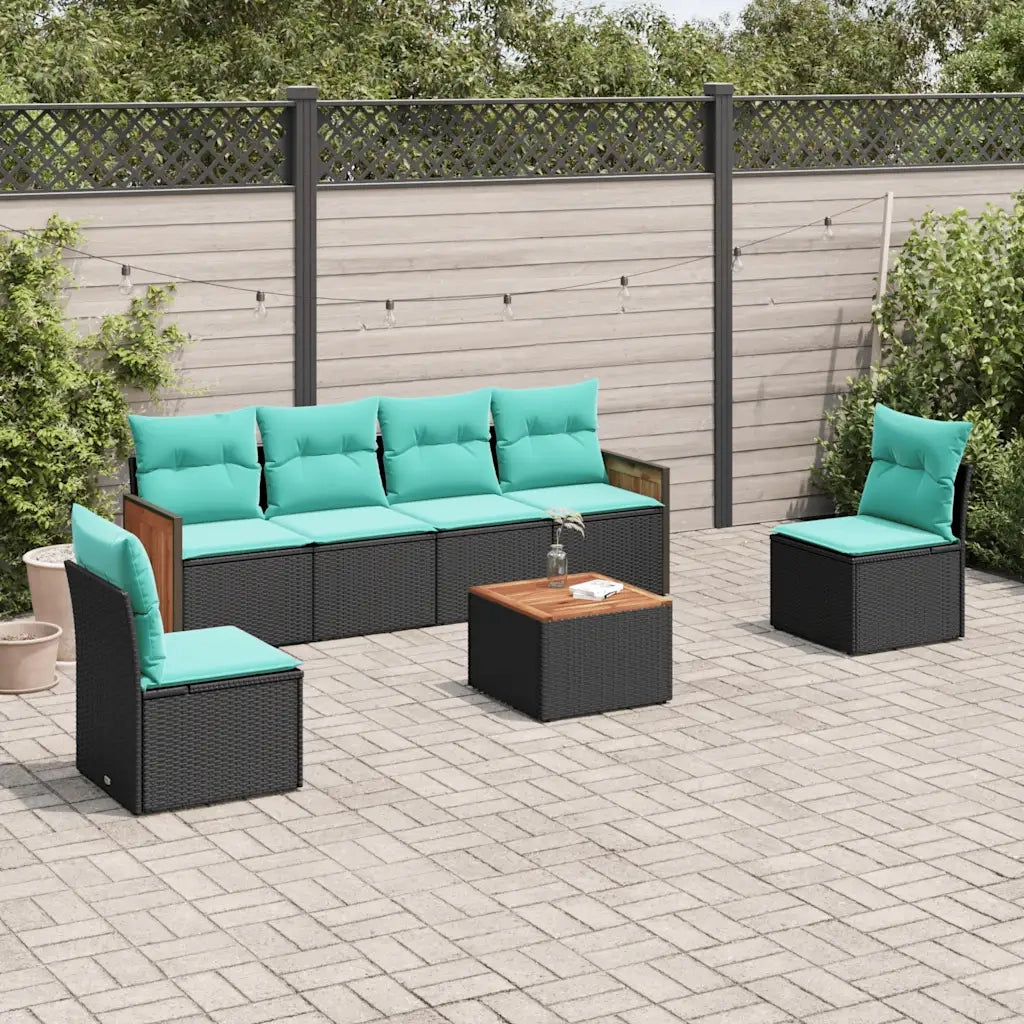 Set Divani da Giardino 7 pz con Cuscini Nero in Polyrattan 3227548