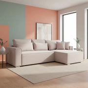 Divano Angolare Emily beige con Letto Easy Open, Contenitore e Penisola Reversibile – Comfort e Design per il Living