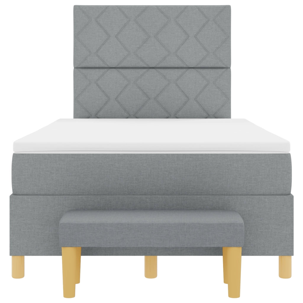 Letto con Box Spring e Materasso + Panca Grigio Chiaro 120x190 cm Tessuto