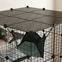 Gabbia per Gatti Modulabile a 4 Livelli con Piattaforme, Rampe e 5 Porte, in Acciaio e PP, 105x105x140 cm, Nero
