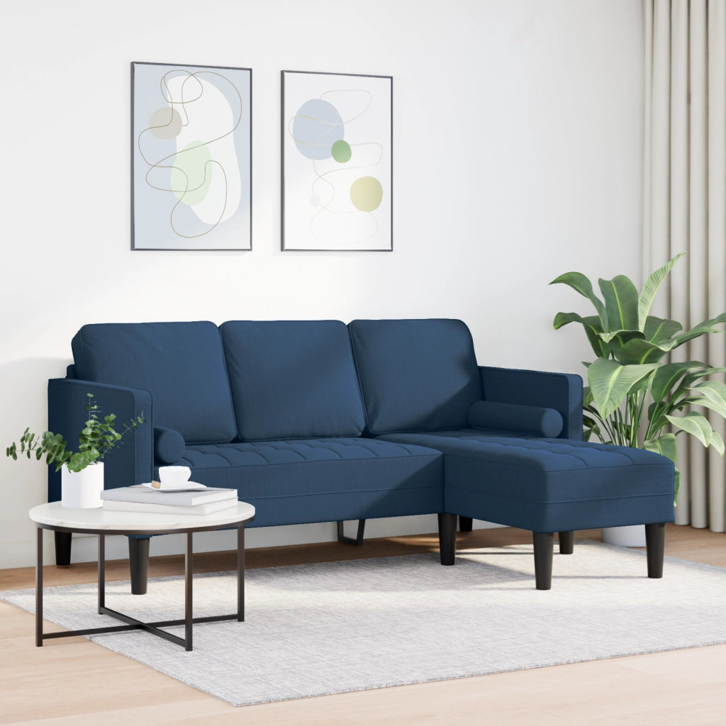 Divano L-Shaped 3 Posti Blu 160 cm Tessuto