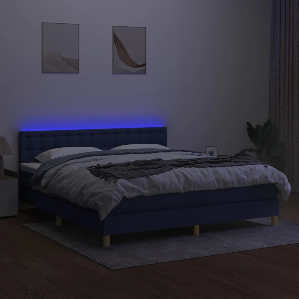 Letto a Molle con Materasso e LED Blu 180x200 cm in Tessuto 3134059
