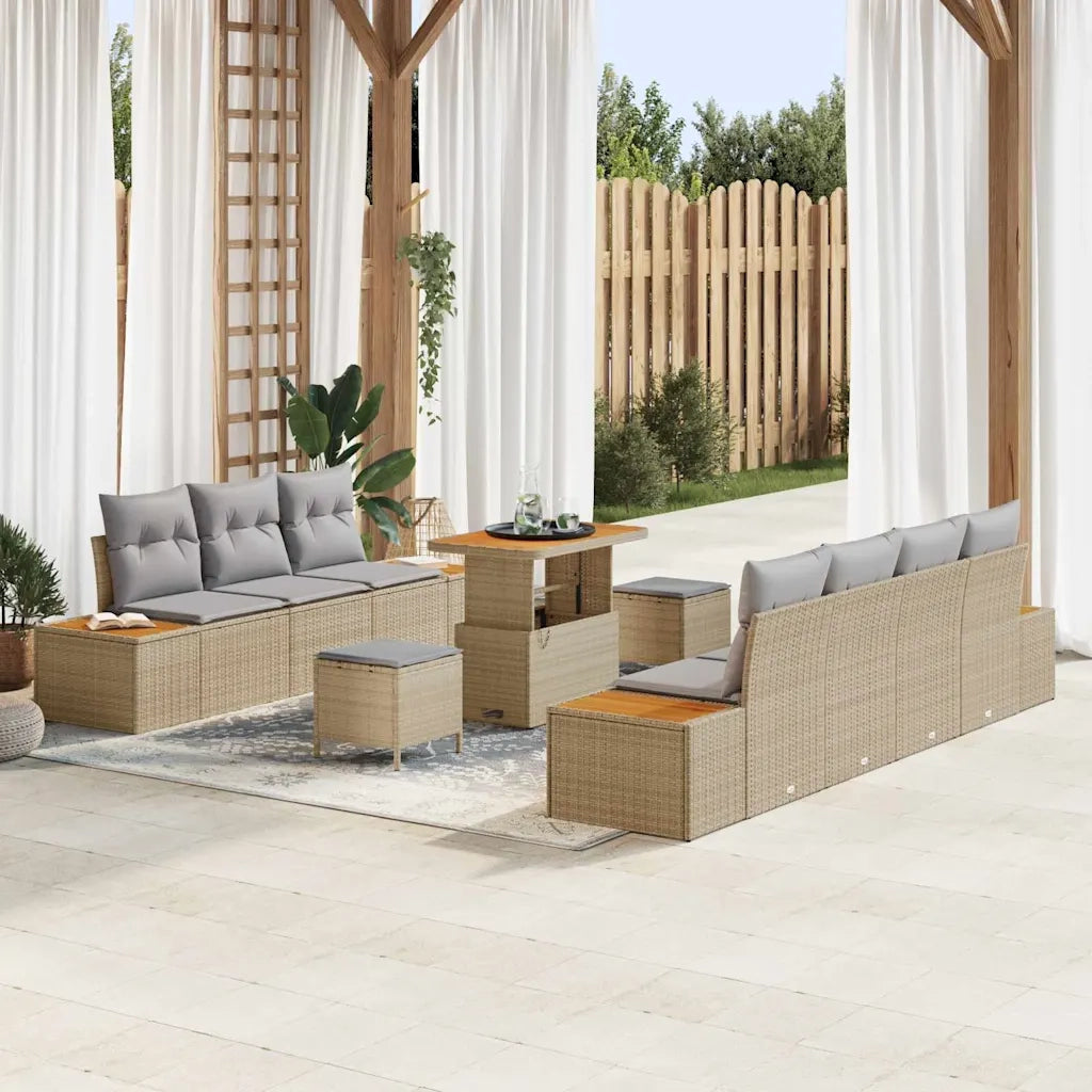 Set Divano da Giardino con cuscino 10 pcs Beige Poly Rattan 3364832