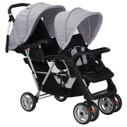 Passeggino Gemellare a Tandem in Acciaio Grigio e Nero 10113