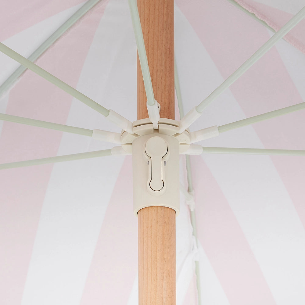 Ombrellone giardino tessuto bianco palo in legno faggio 150 cm Ombrellone esterno rotondo giardino retrò inclinabile resistente ai raggi UV