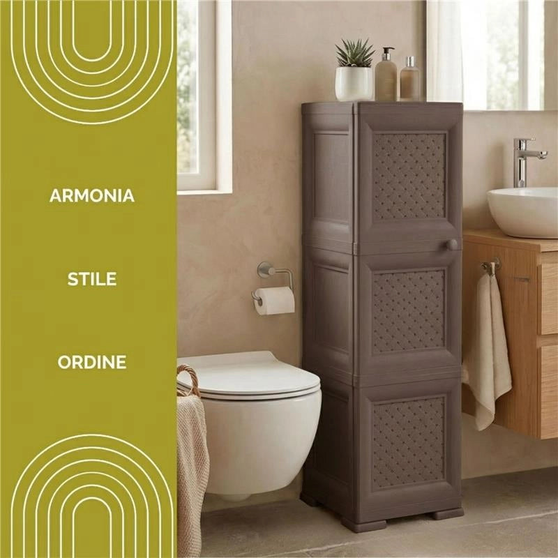 MOBILE CONTENITORE WENGÉ 3 MODULI 40X43X125 CM CON ANTE TRAFORATE – ARMADIETTO VERTICALE IN PLASTICA ELEGANTE PER ORGANIZZARE CASA