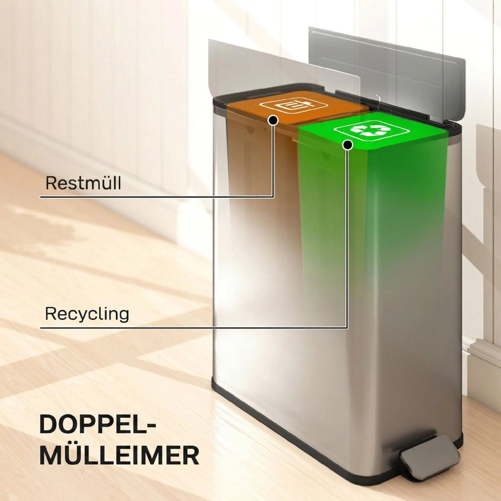 Bidone per rifiuti 2 x 28L ¨C zephmum ¨C Acciaio inossidabile