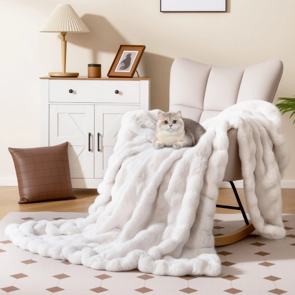 Coperta in pelliccia ecologica di lusso plaid soffice in pelliccia di coniglio con effetto bolle, Coperta poltrona e divano-Coperta