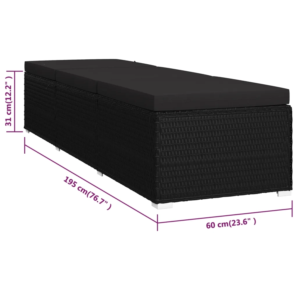 Lettino Prendisole con Cuscino in Polyrattan Nero 46221