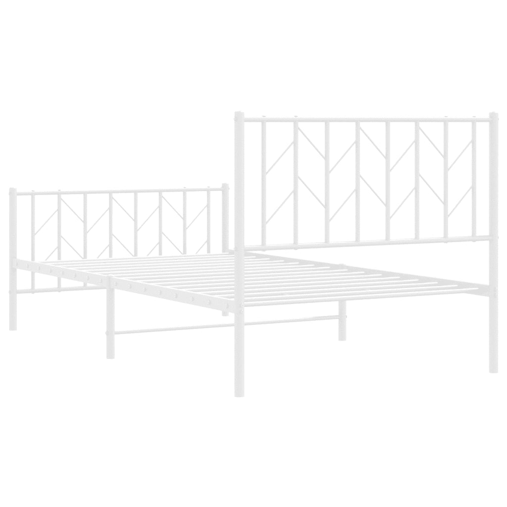 Letto singolo | Letto per adulti | Giroletto con Testiera e Pediera Metallo Bianco 100x190 cm