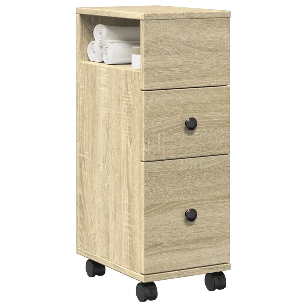 vidaXL Mobile da Bagno Stretto con Ruote Rovere Sonoma in Truciolato