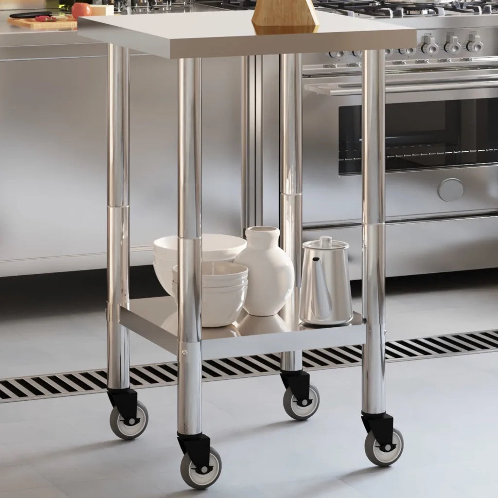 Tavolo da Lavoro Cucina con Ruote 55x55x85 cm in Acciaio Inox CFW8075884