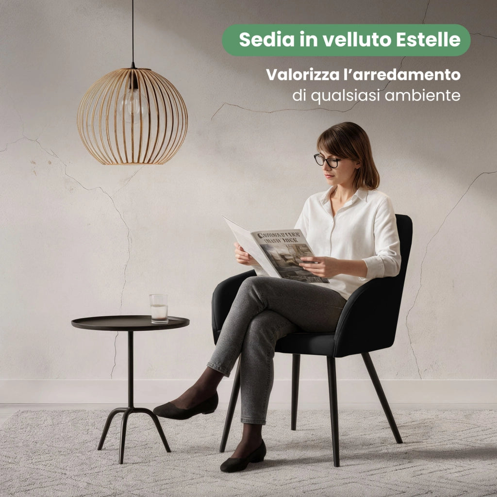 Set di 2 Sedie in velluto liscio ESTELLE Nero gambe nere