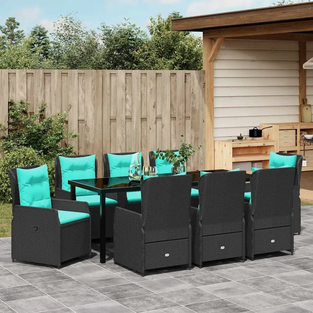 Set da Pranzo per Giardino con cuscino 9 pcs Nero Poly Rattan 3381043