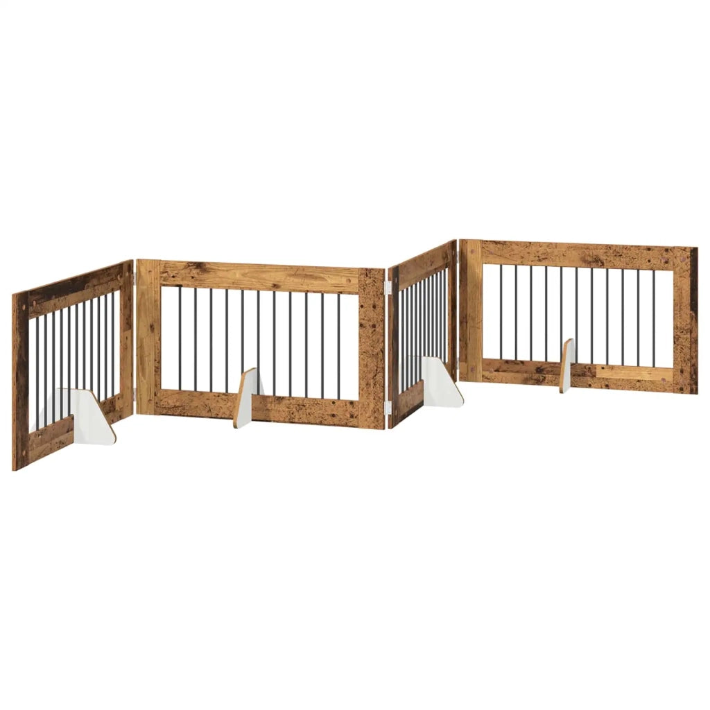 Cancello per cani con supporti 4 pz Legno antico 100 x 60 cm CFW6092347