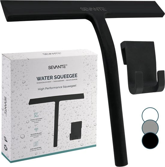 Douchewisser 23 cm con supporto - Asciugamani per doccia in silicone - Accessori per la doccia - Asciugamani per doccia con supporto - Asciugamani per doccia, vetro e specchio - Asciugamani per doccia per cabina - Nero
