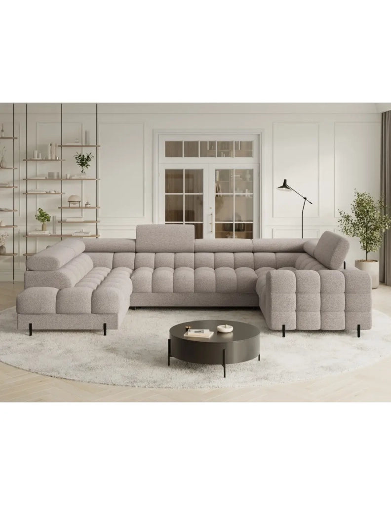 Divano panoramico convertibile FACTORY 3 posti beige – angolo sinistro con contenitore