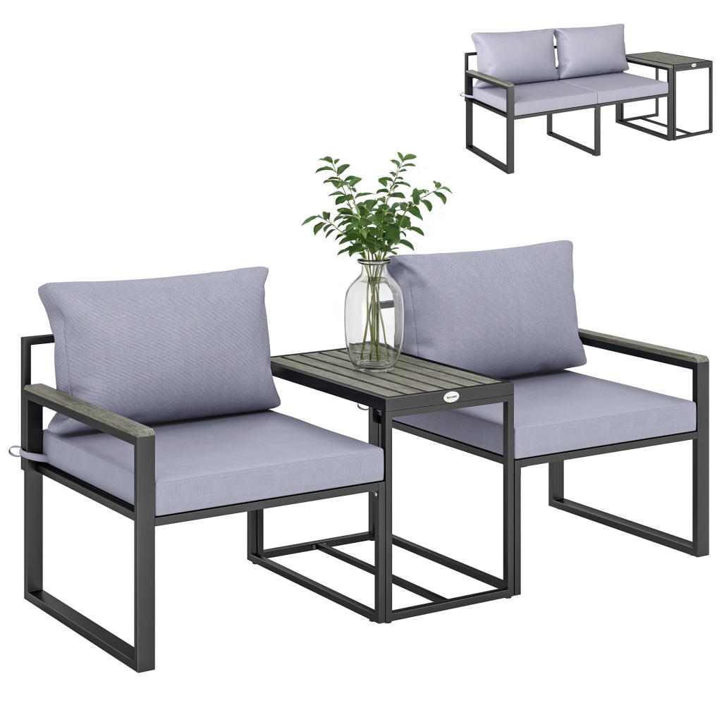 Set da Esterno 3pz con Tavolo da Giardino e 2 Sedie con Seduta in Texteline e Cuscini, Grigio