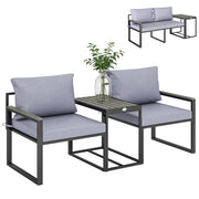 Set da Esterno 3pz con Tavolo da Giardino e 2 Sedie con Seduta in Texteline e Cuscini, Grigio