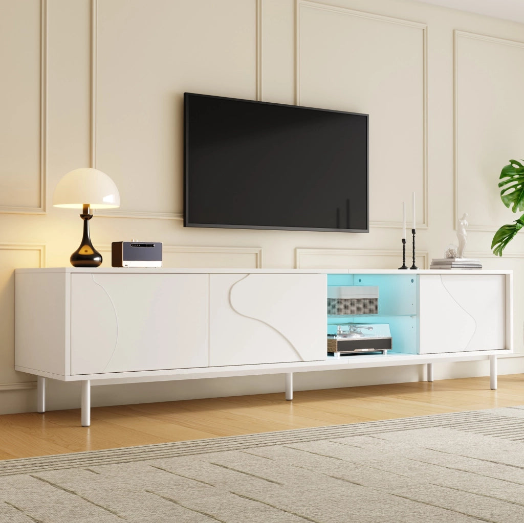Mobile TV 180x40x45 cm con LED controllabile da app; ante scorrevoli; MDF; bianco