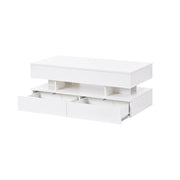 Tavolino da caffè alzabile con 2 cassetti e LED per soggiorno; 100×50×45 cm; bianco