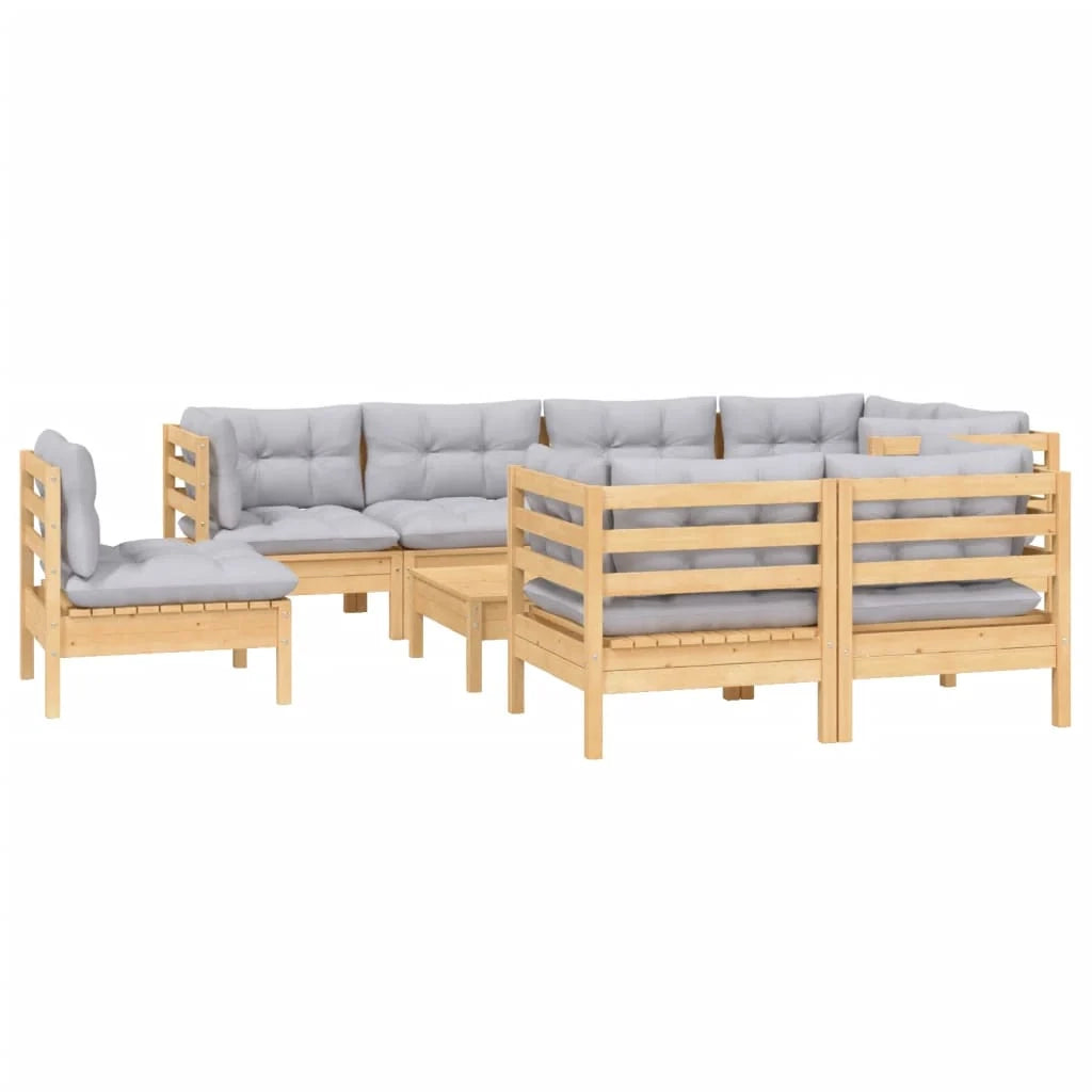 Set di mobili da giardino mobili da esterno 9 pezzi con cuscini grigio legno di pino massiccio 02_0017987