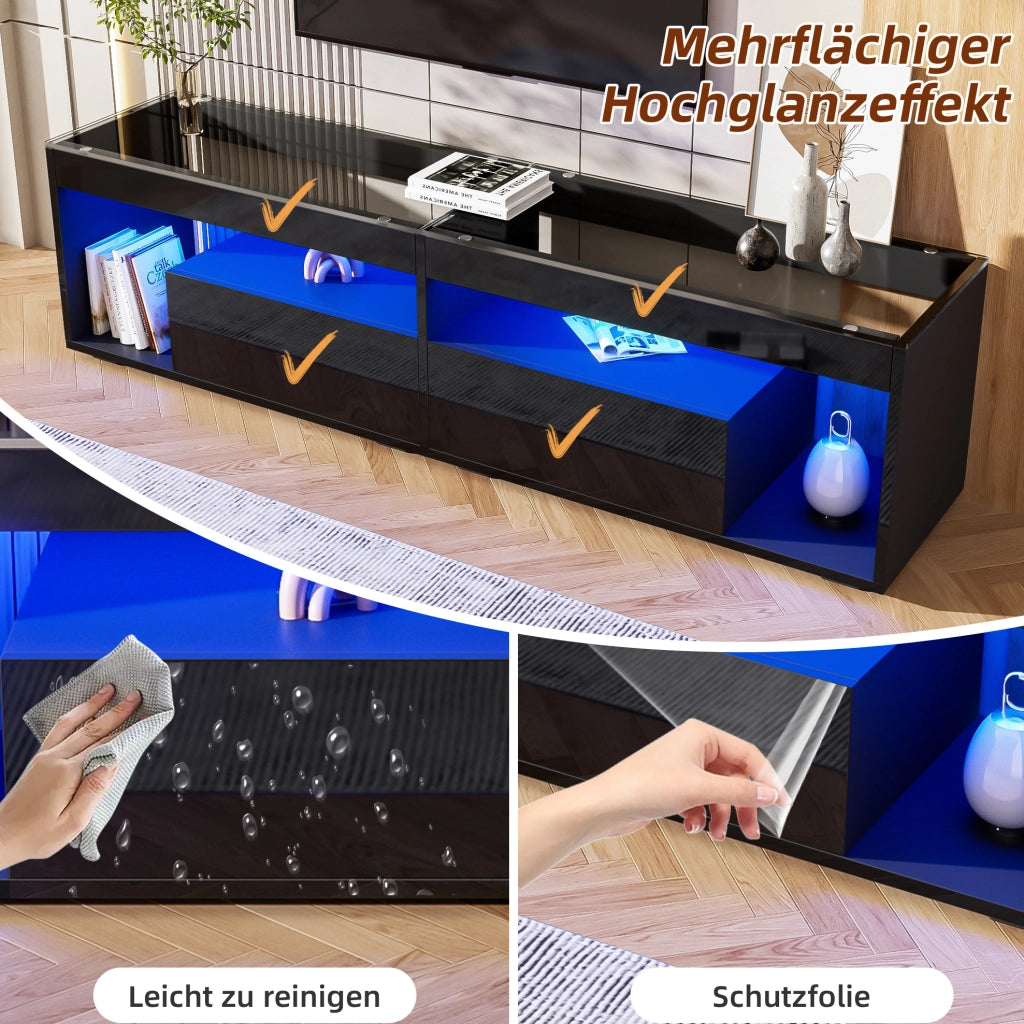 Mobile TV LED nero lucido 180 cm con 2 cassetti