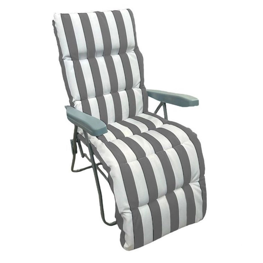 Trade Shop - Sedia A Sdraio Con Cuscino Imbottito A Righe Bianca Grigia 73x60x102 Cm Poltrona 512003 -