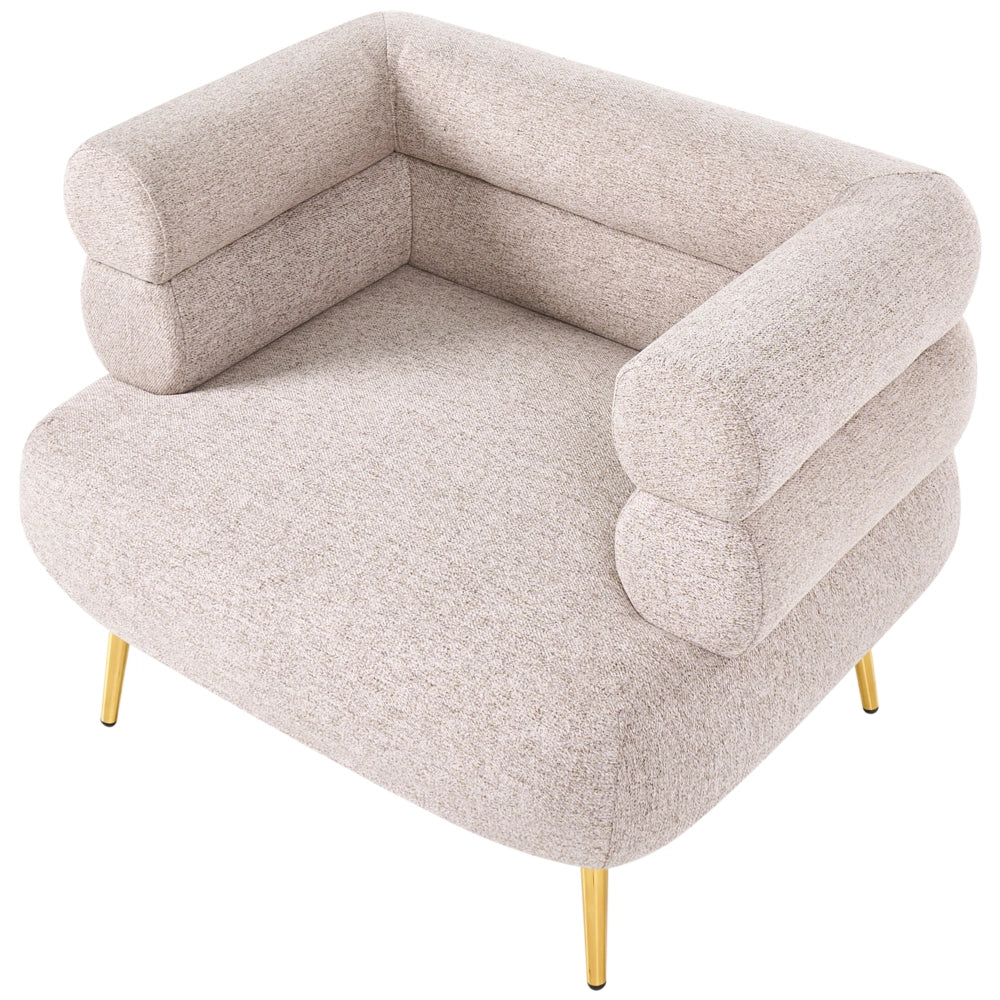 Poltrona beige rivestimento in tessuto gambe in acciaio dorato soggiorno camera da letto poltrona decorativa
