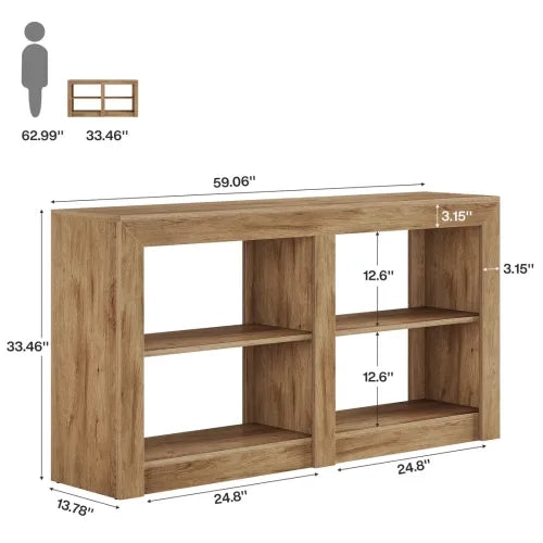 Consolle con 3 ripiani aperti e vano inferiore a 4 scomparti, per ingresso, in MDF, marrone, 150 × 35 × 85 cm