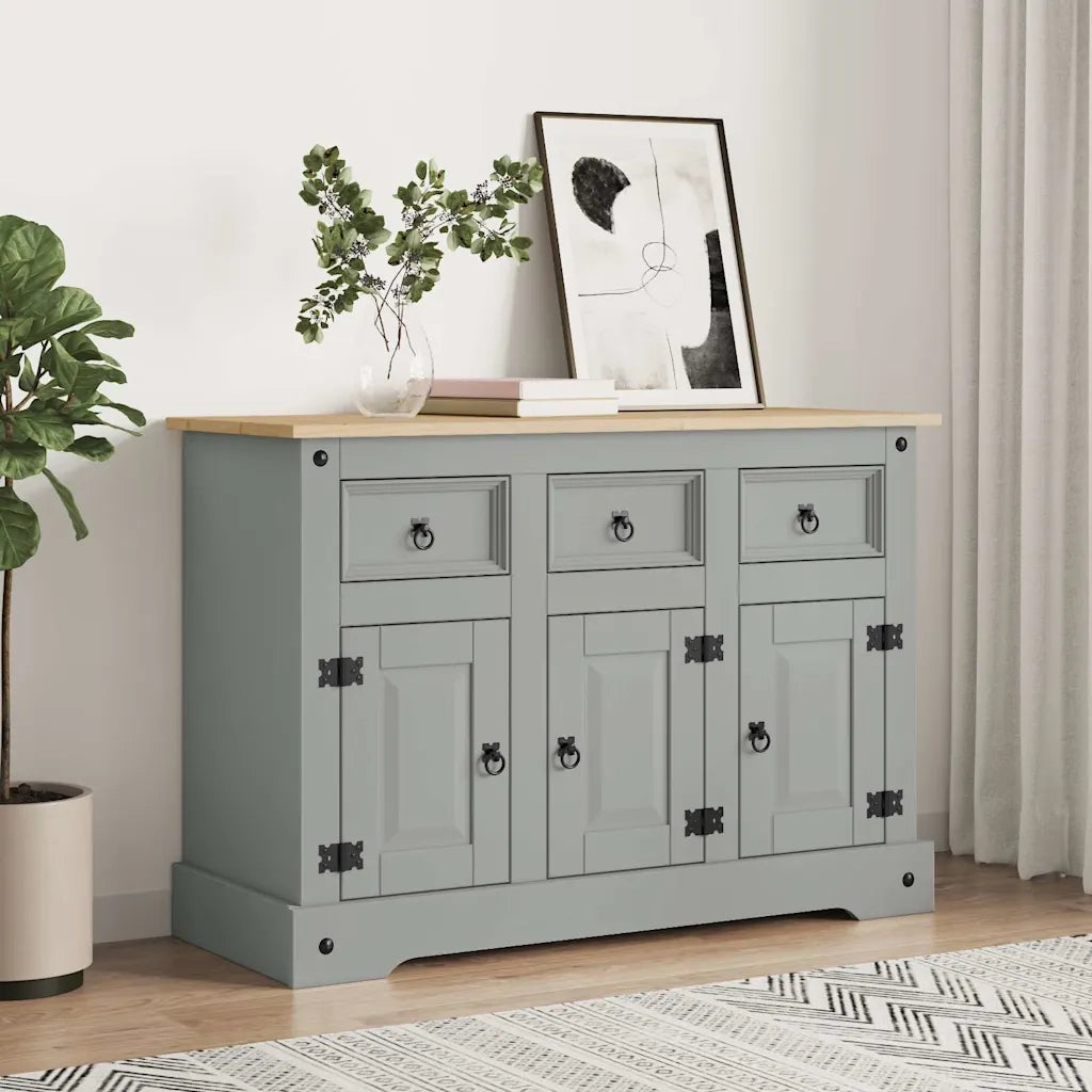 Credenza Corona Grigia 112x43x78 cm in Legno di Pino Messicano 355084