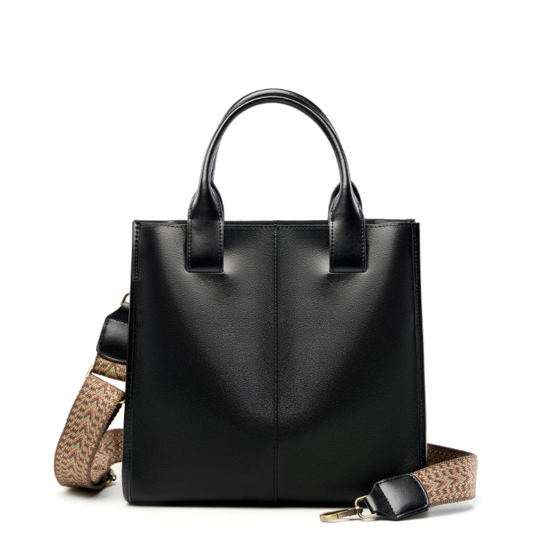 Borsa a tracolla da donna in vera pelle nera con manico superiore
