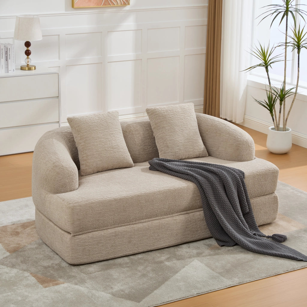 DIVANO Letto 2 posti pieghevole 157x84x65 cm in chenille kaki