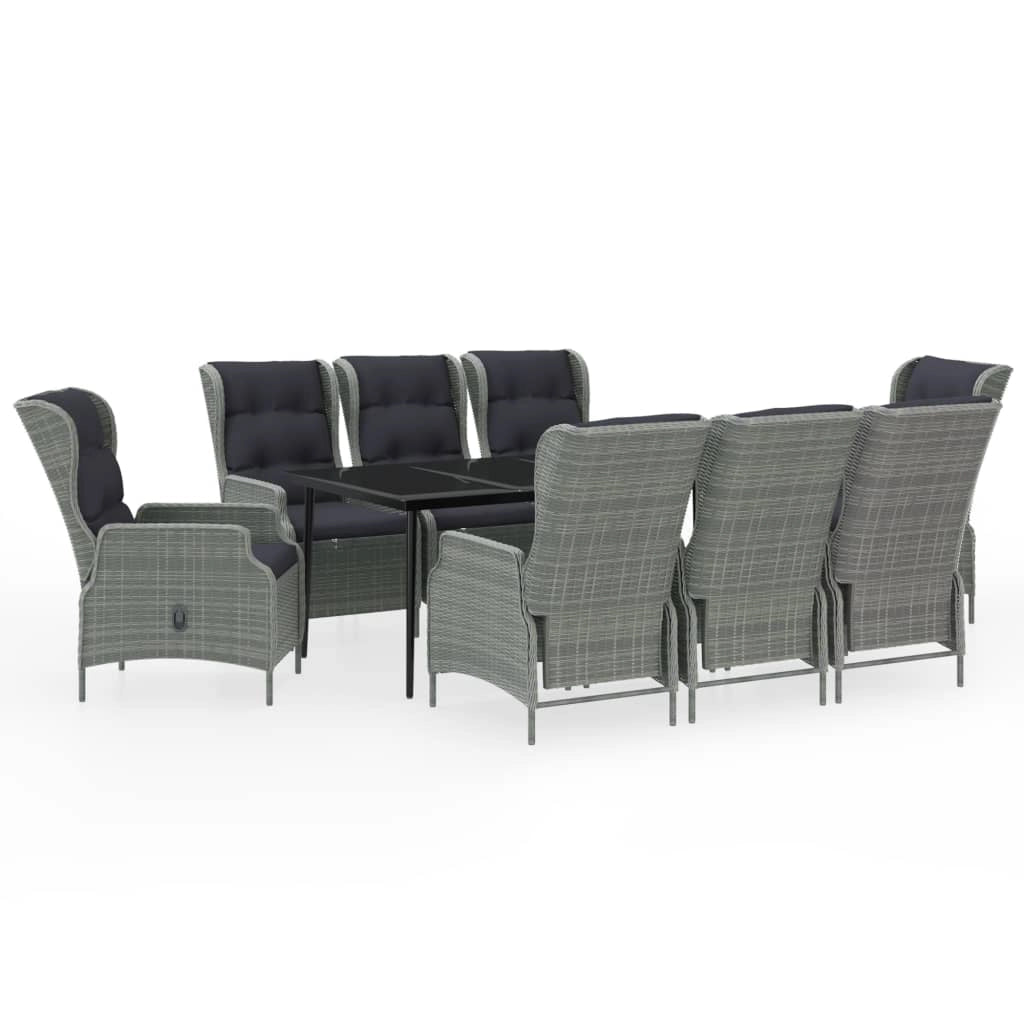 Set da pranzo da giardino per esterni da 9 pezzi mobili grigio chiaro 02_0014093