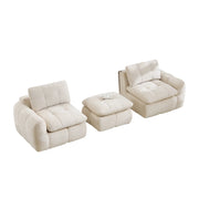 Divano modulare 2 posti con pouf - con seduta ergonomica e struttura sfoderabile in chenille beige