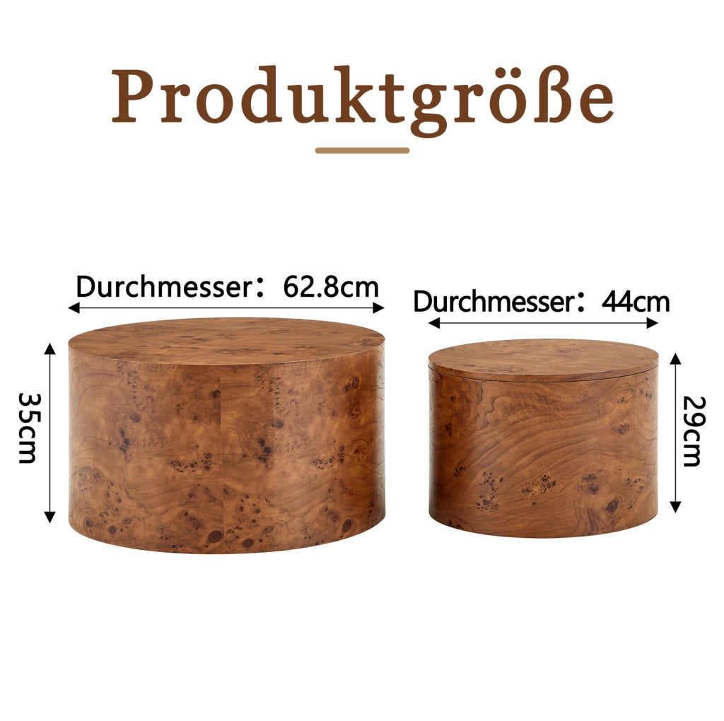 Set di 2 tavolini da caffè; con vano interno e coperchio rimovibile; in MDF effetto legno marrone