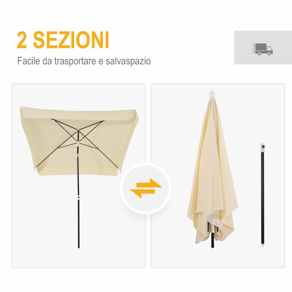 EasyComfort Ombrellone 2x2 m per Esterni con Tettuccio Quadrato, Struttura Regolabile e Portatile, Crema