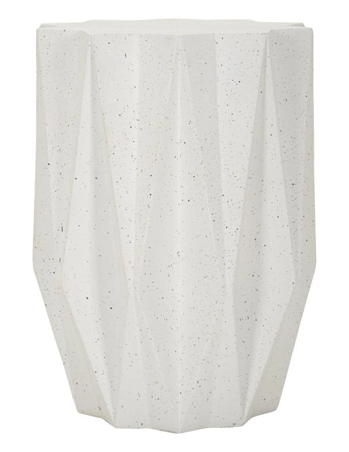 Tavolinetto Star Moderno in MGO Cream Ø 38,5x53 cm - Geometrie Sfaccettate e Design Scultoreo con Effetto Pietra