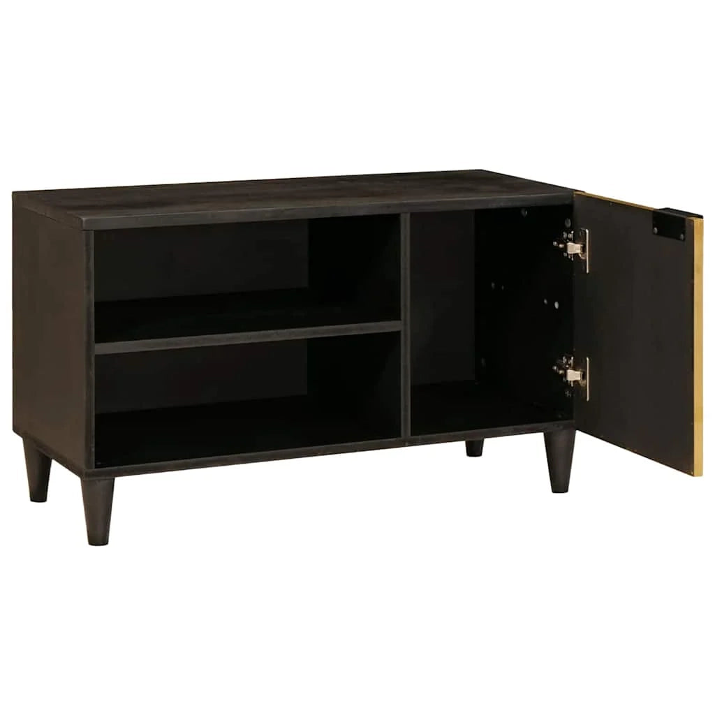 Mobile porta TV funzionale rettangolare 80 x 33 x 46 cm stile moderno chic legno ingegnerizzato nero 02_0057759