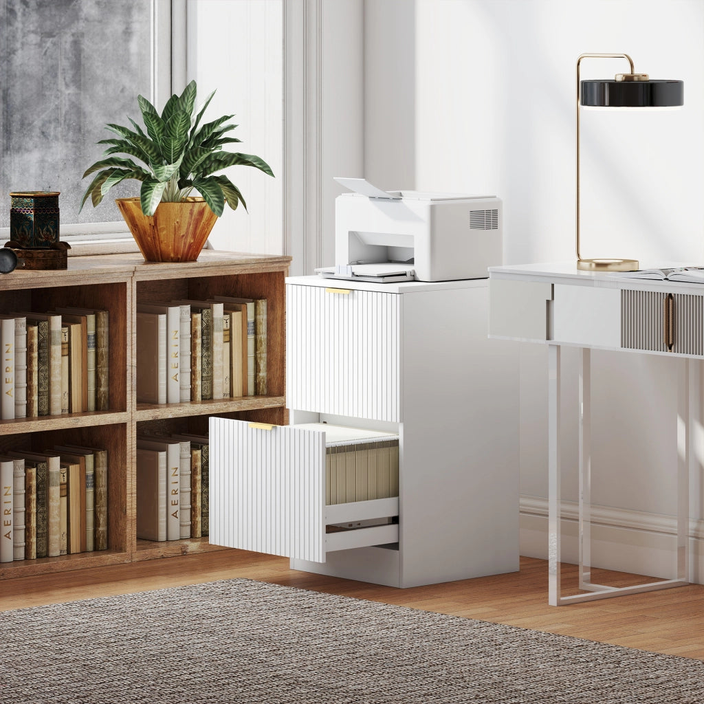 Cassettiera Ufficio 2 Cassetti Scanalati ¨C Xylo ¨C Bianco 40x40x71 cm