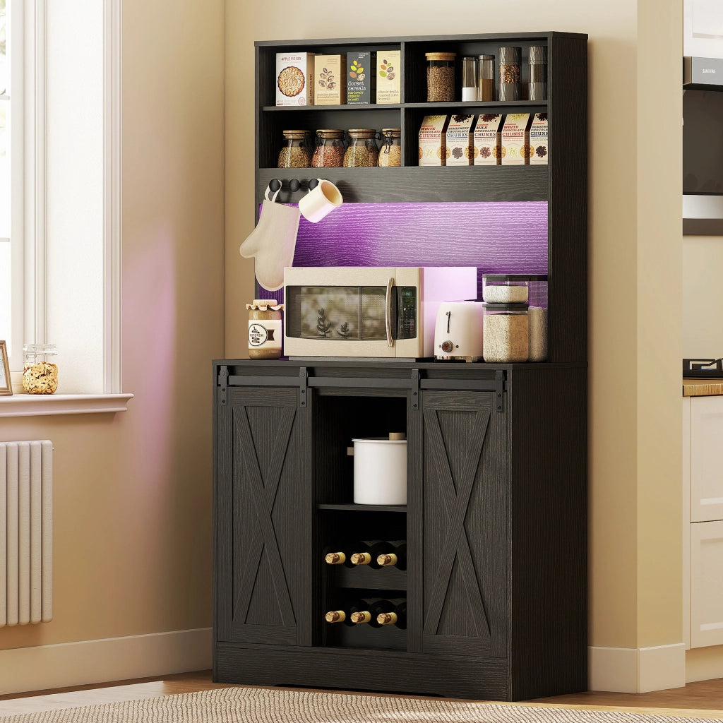 Credenza Rustica con Armadietti e Luci LED ¨C zephmum ¨C Nero