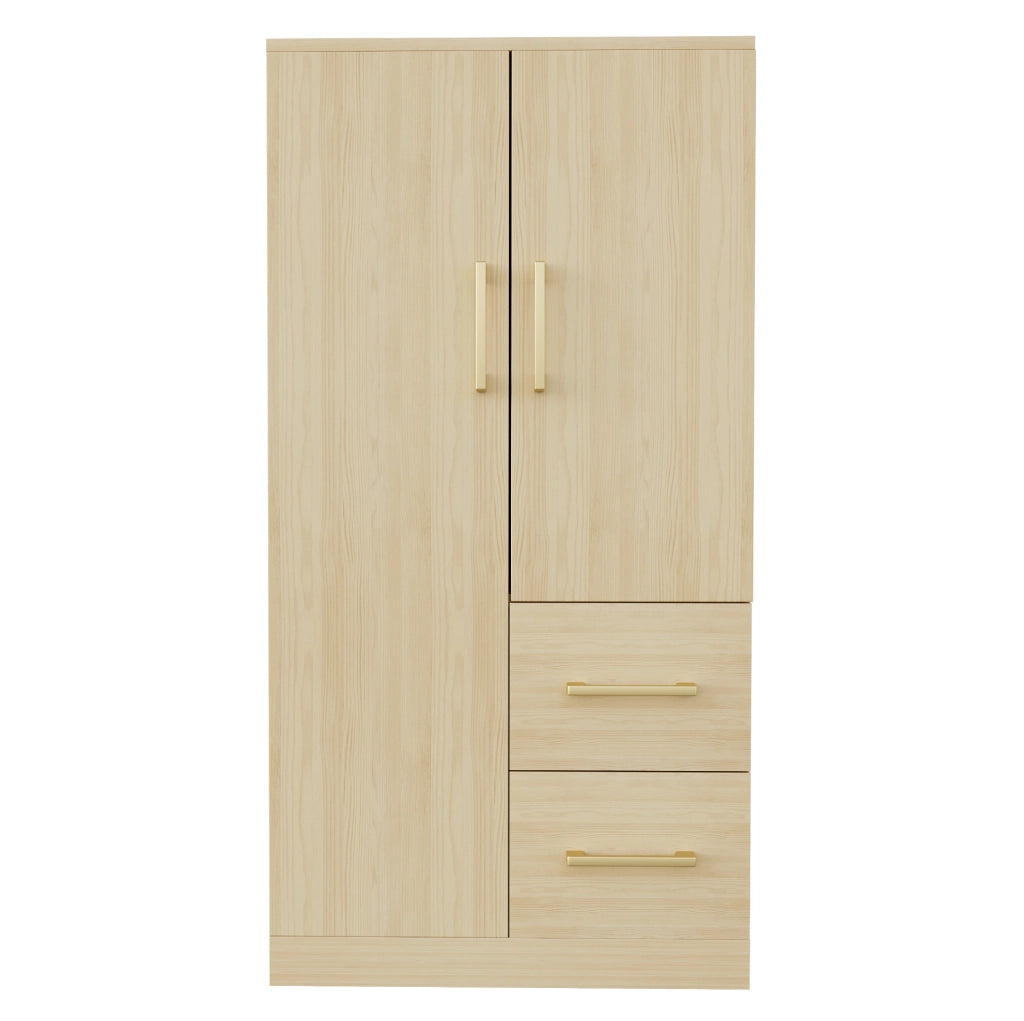 Armadio per cameretta a 2 ante con 2 cassetti e vano contenitore; 70 x 40 x 135 cm; legno naturale