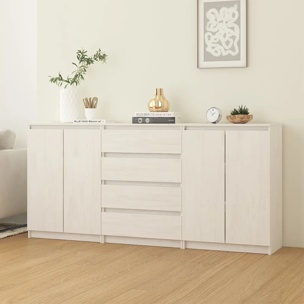 Credenze 3 pz | Madia | Buffet da pranzo | Armadio da pranzo in Legno Massello di Pino Bianco